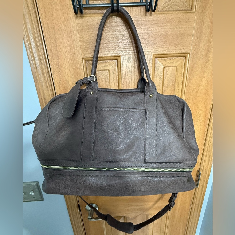 Weekender Vegan Faux Leather Madison West Brown Bag with Gold Hardware